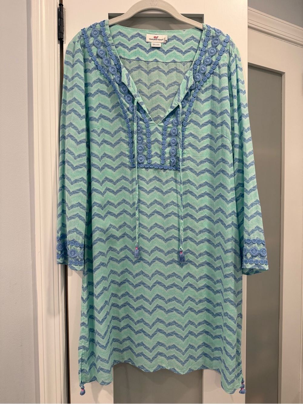 Vineyard Vines Mint and Light Blue Chevron Tunic Chemise